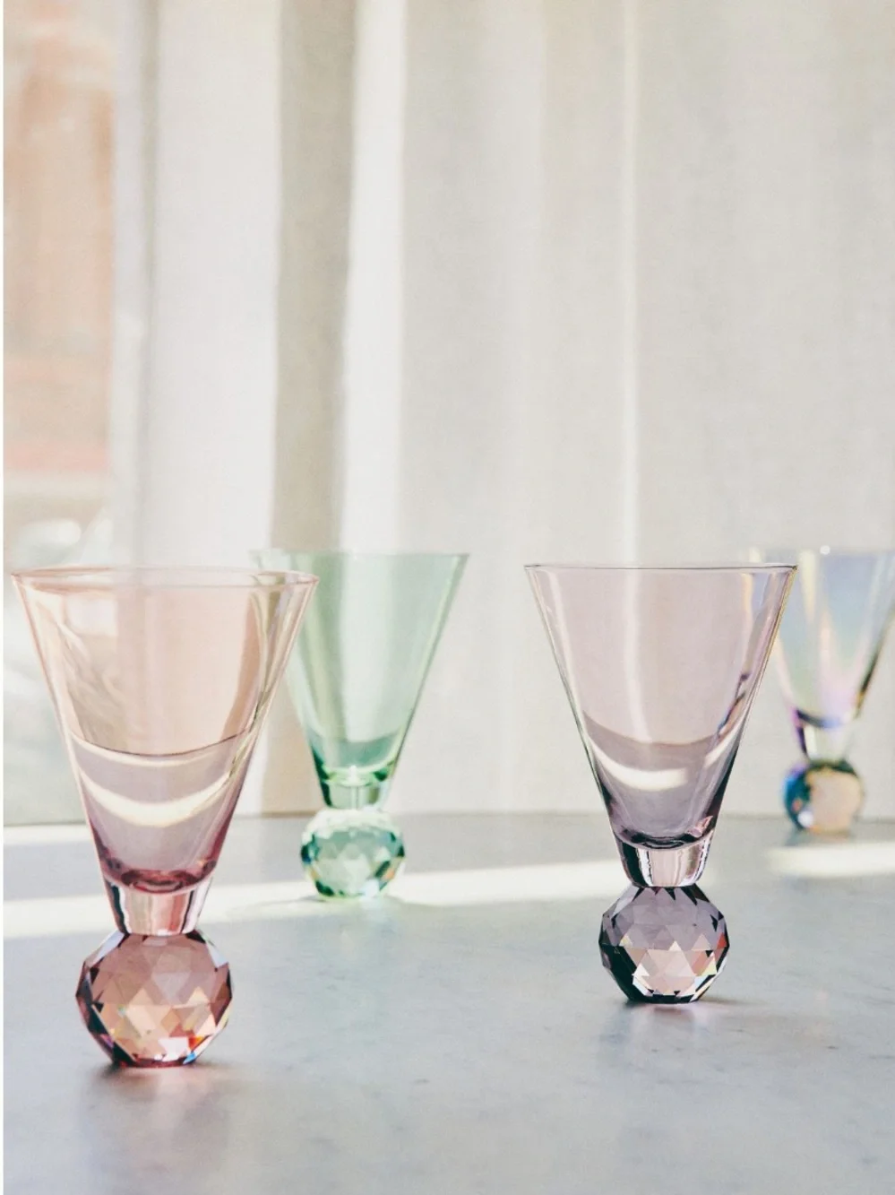 Anthropologie Gemma lavande (lilac) Faceted martini Glasses